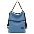 Minimalist blue canvas convertible backpack handbag and shoulder bag for ladies casual travel - Blue