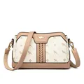 Elegant women's kangaroo print crossbody bag in white and tan with gold hardware - White Lattice & Light Khaki