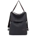 Casual dark grey canvas multi-purpose backpack and shoulder bag for women's travel - Black