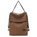 Versatile brown canvas three-way backpack and crossbody bag for casual travel use - Brown