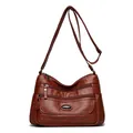 Classic brown large-capacity washed leather crossbody bag with multiple zipper pockets - Red Brown