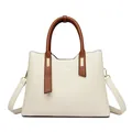 Elegante borsa in pelle PU bianca e marrone con accenti dorati e logo a canguro di moda - Bianco avorio