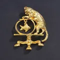 Vintage gold-colored cat and fish bowl brooch pin made of textured alloy for suits and jackets - Cat And Fish Tank Style (XD824256)