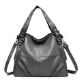 Elegante bolso de mano de cuero PU gris para mujer con costuras y correa ajustable - Gris