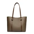 Elegante bolso de mano de cuero caqui para mujer, gran capacidad, nuevo modelo 2025 - Caqui y Caqui