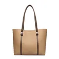 Bolso tote grande para mujer en piel sintética color canela y marrón con asas - Amarillo Y Caqui