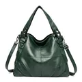 Bolso de mano elegante para mujer en cuero PU verde oscuro con detalle de costura - Verde