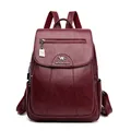 Stylish wine red women's backpack made of soft faux leather with large capacity - Red