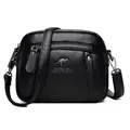 Minimalistische zwarte zachte lederen crossbody schoudertas met meerdere lagen dames en zilver - Zwart