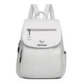 Elegant white soft faux leather women's travel backpack featuring anti-theft design - White