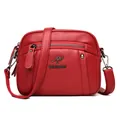 Rode zachte lederen crossbodytas voor dames met meerlaagse ritszakken en kangoeroelogo - Rood