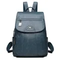 Large capacity stylish blue soft faux leather women's travel backpack with flap - Light Blue