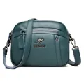 Dames groenblauwe zachtleren crossbodytas met kangoeroe-logo en meerlaagse ritsen - Meerblauw