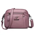 Elegante paarse zachte lederen crossbodytas met meerlaagse ritsen en verstelbare riem. - Paars