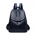 Fashionable dark blue soft leather women backpack with an embossed kangaroo logo - Blue