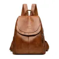 Vintage brown soft leather backpack for women with spacious large capacity design - Yellow