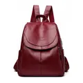 Elegant wine red soft leather backpack for women featuring kangaroo embossed detail - Red