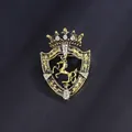 Vintage gold shield brooch with crown and horse motif for elegant men's suit accessory - Shield Crown Style (XD824215) / Antique Gold