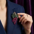 Elegant rhinestone grape brooch pin in purple and green for women's suits - Fuchsia Grape