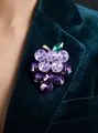 Elegant grape brooch with purple crystal stones on dark velvet blazer for women - Vintage Exquisite Style / Purple Grape