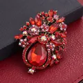 Elegant red crystal floral basket brooch pin for women in vintage gold-tone finish - Antique Gold Red Style