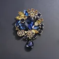 Broche vintage goutte d'eau en cristal bleu roi avec monture en alliage doré pour vêtements - Or KC (Bleu Multicolore)