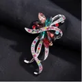 Elegant multi-color crystal glass brooch pin for women featuring a silver-toned finish - Multicolor Navette Teardrop Crystal Streamline Style (823220)