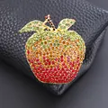 Elegant apple brooch featuring a vibrant multi-color rhinestone gradient design - KC Gold Base / Red