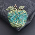 Elegant luxury apple-shaped brooch paved with teal and green crystal rhinestones detail - Antique Bronze Base / Green