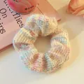 Large fuzzy scrunchie in colorful pastel mix, soft plush winter hair accessory for women - Rainbow Knit