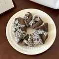 Large plush brown and white patterned hair scrunchie for winter cozy hair styling - Brown White Variegated