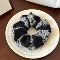 Winter oversized black and grey plush knit scrunchie for messy bun hair styling - Black & Grey Heathered