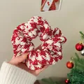 Large red and white checkered knitted scrunchie hair tie for stylish winter hairstyles - Red White Plaid