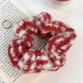 Red and white checkered plush oversized scrunchie hair tie for winter hairstyles - Fine Red White Checkered