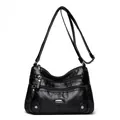 Borsa a tracolla nera casual leggera multitasche con tracolla regolabile per donna - Nero