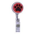 Macro detail of the red cat paw print on a clear retractable ID badge holder clip. - Red and Black Cat Paw Style (14)