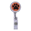 Detail of cute cat paw print retractable badge reel for ID cards and work badges - Orange and Black Cat Paw Style (11)
