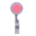 Detail view of a retractable ID badge reel with a cute pink silicone cat paw pattern - Light Pink Cat Paw Style (10)