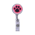 Retractable cat paw badge holder with clear ID card clip for nurses and office workers - Pink and Black Cat Paw Style (01)