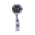 Cute retractable badge reel holder featuring a grey silicone cat paw print design - Grey and Black Cat Paw Style (03)