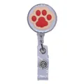 Retractable ID badge holder reel with a cute red and cream cat paw print design. - Red and Pink Cat Paw Style (08)
