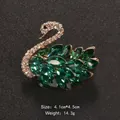 Luxurious green crystal swan brooch with sparkling rhinestones for elegant suit and sweater - Green Swan Style (BR1209-7)