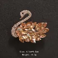 Elegant champagne colored crystal swan brooch pin for women fashion sweater and suit accessory - Champagne Swan Style (BR1209-4)