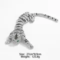 Broche tigre étincelante en strass argentés, bijou fantaisie de 27 cm de long - Argent avec œil vert