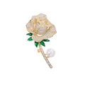 Elegante messing rozenbroche met zirkonia microzetting en een grote witte parel - Roos - Roségoud (TXZ173)