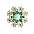 Luxurious floral brooch featuring vibrant emerald green stones and a central white pearl - Real Gold Green (TXZ227)