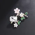 Vintage style floral brooch featuring a large clear crystal and pink enamel flowers - Rectangular Rhinestone Branch Style (Style 1)