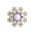 Elegant gold-plated flower brooch with purple crystals and a large central pearl detail - Real Gold Purple (TXZ227)