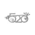 Elegant silver 520 numeric brooch featuring a white pearl and heart-shaped crystals. - 520 Number Style / White Gold Color (TXZ055)