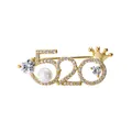 Elegant gold 520 brooch encrusted with crystals, pearls and heart stones for women - 520 Number Style / Champagne Gold Color (TXZ055)